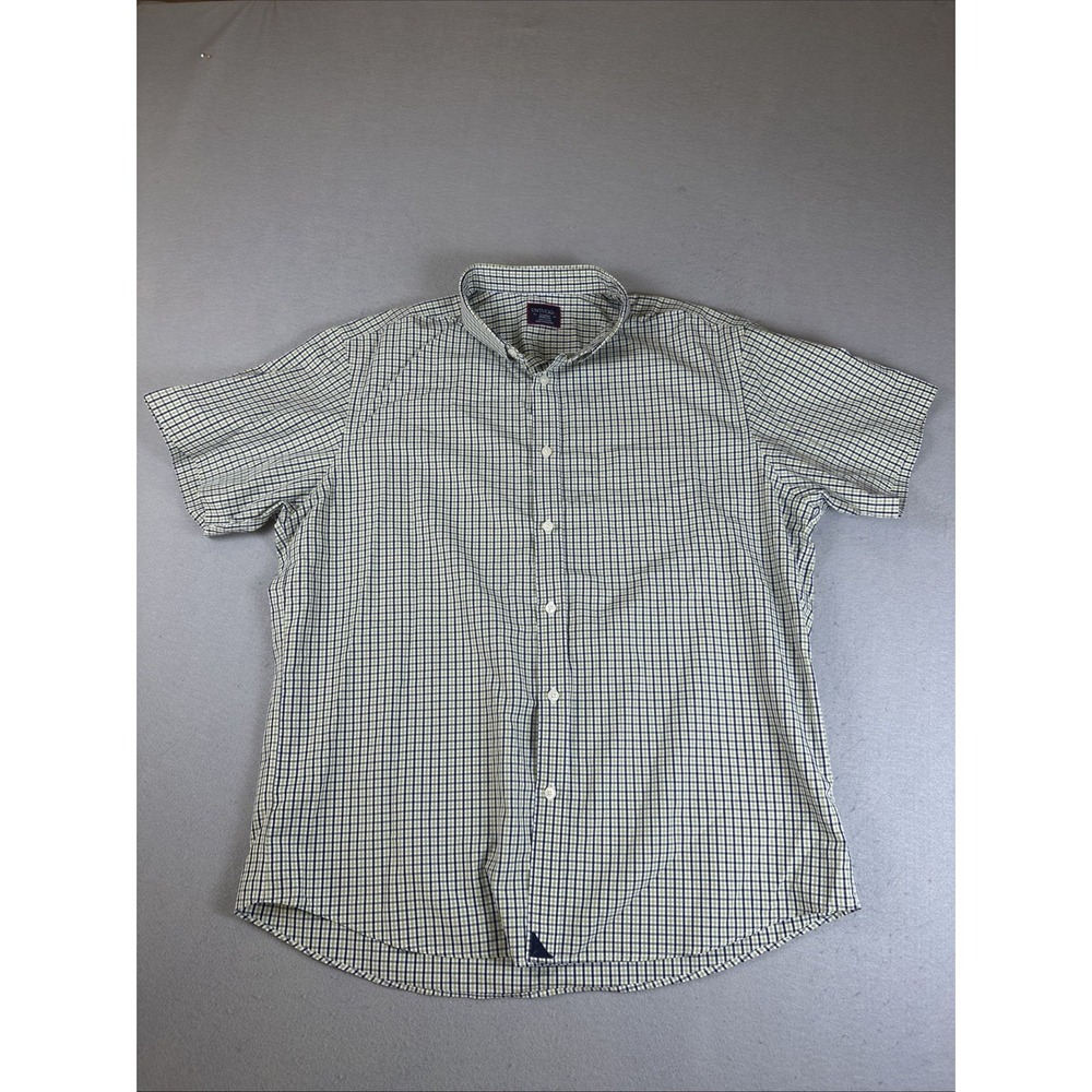 Untuckit Shirt Mens XL White Blue Green Short Sleeve Plaid Button Up 100% Cotton